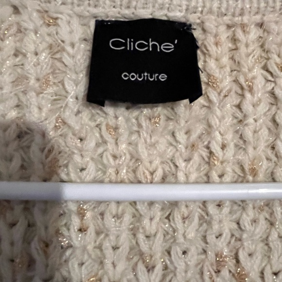 Cliche Couture Metallic Wool Shabby Chic Cream Cardigan - Picture 3 of 5